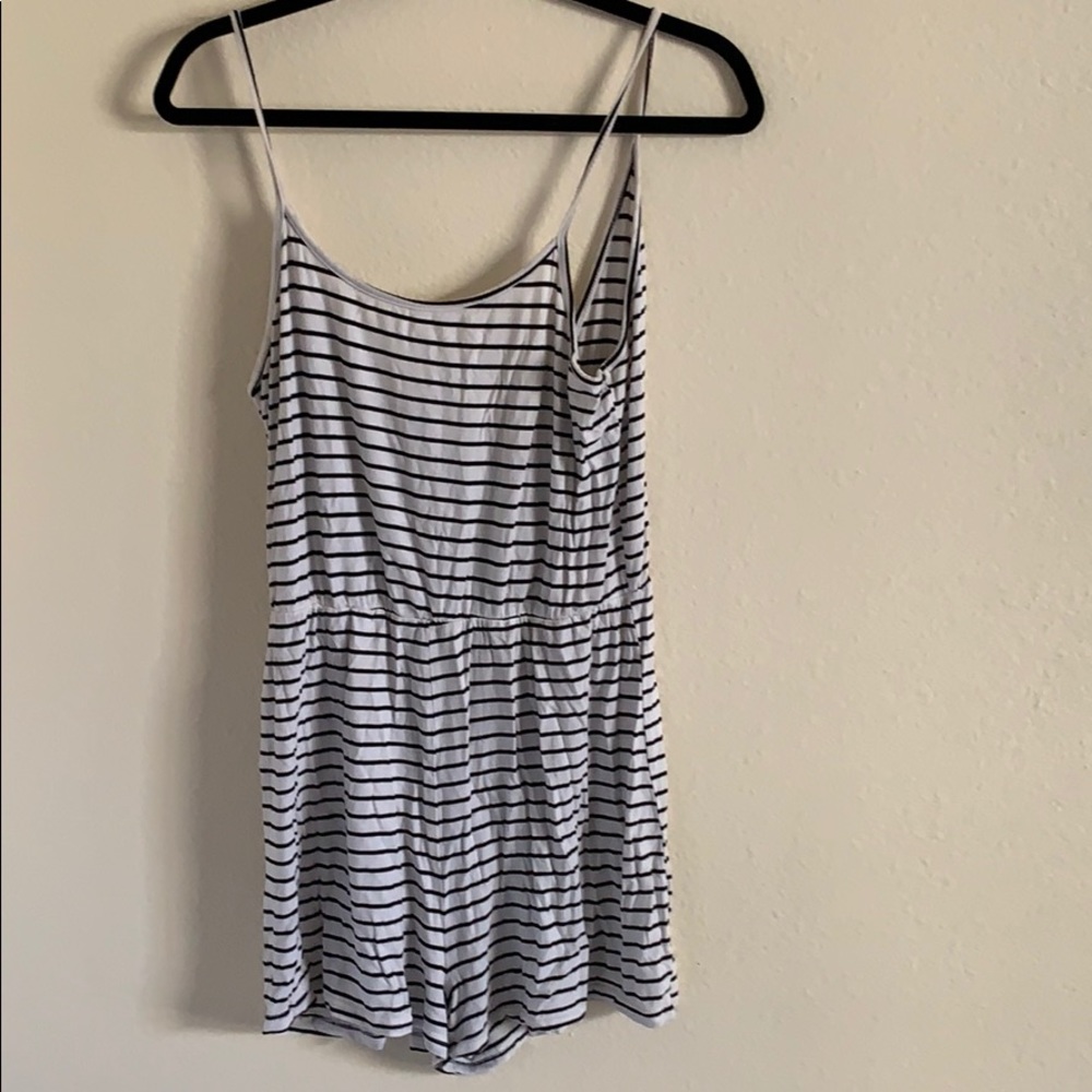 Black and white striped sleep romper